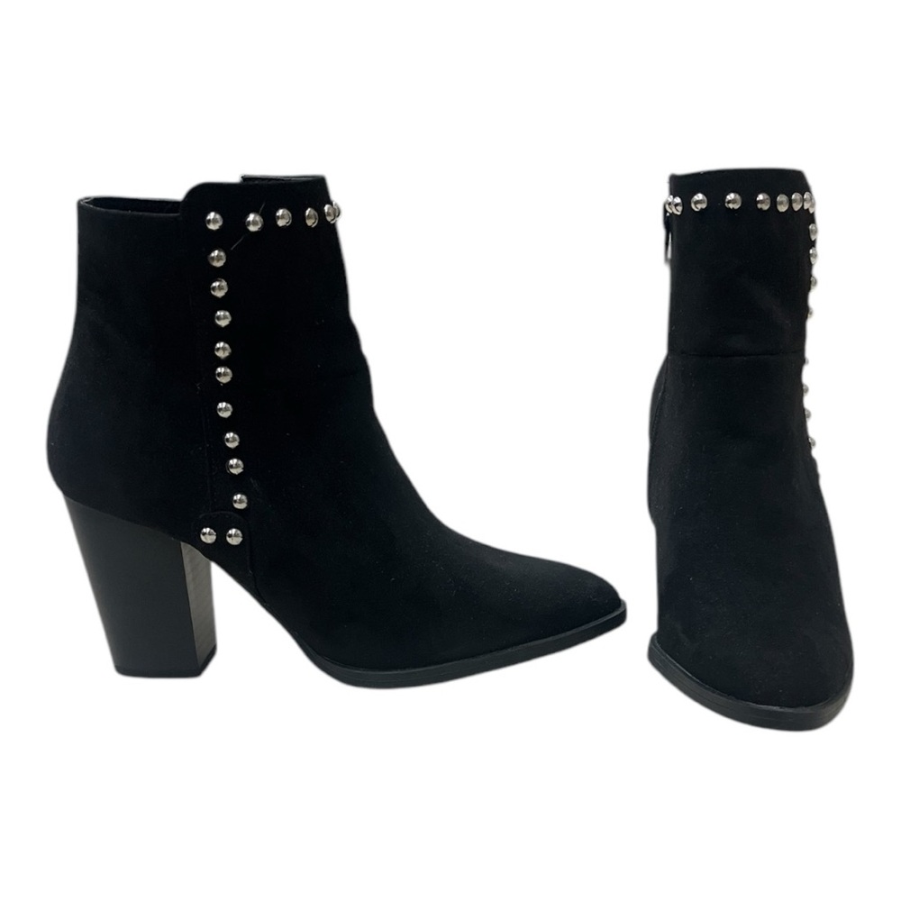 Qupid Black Suede Silver Studded Ankle Booties